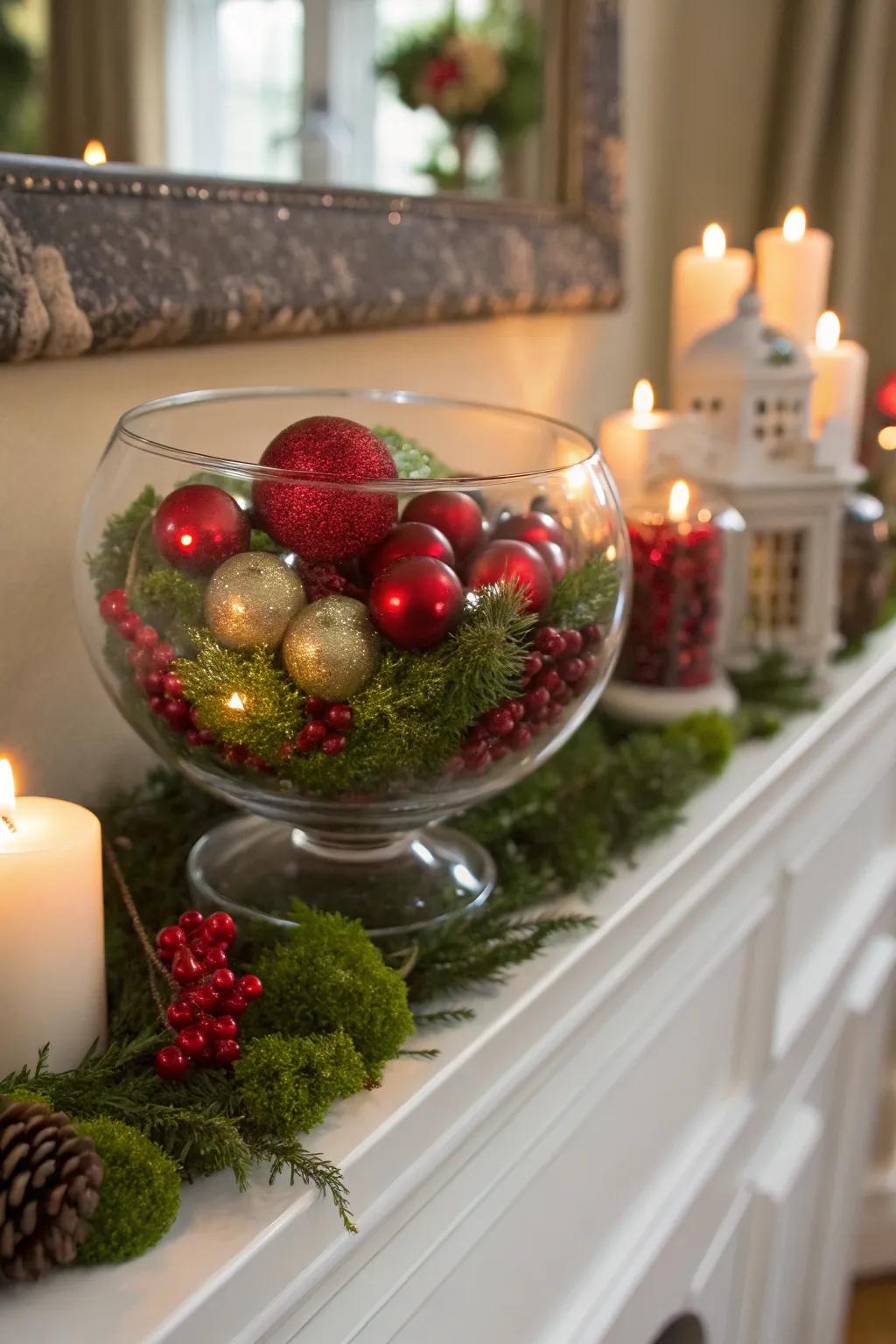 Layered opulence through various elements within a crystal vessel.