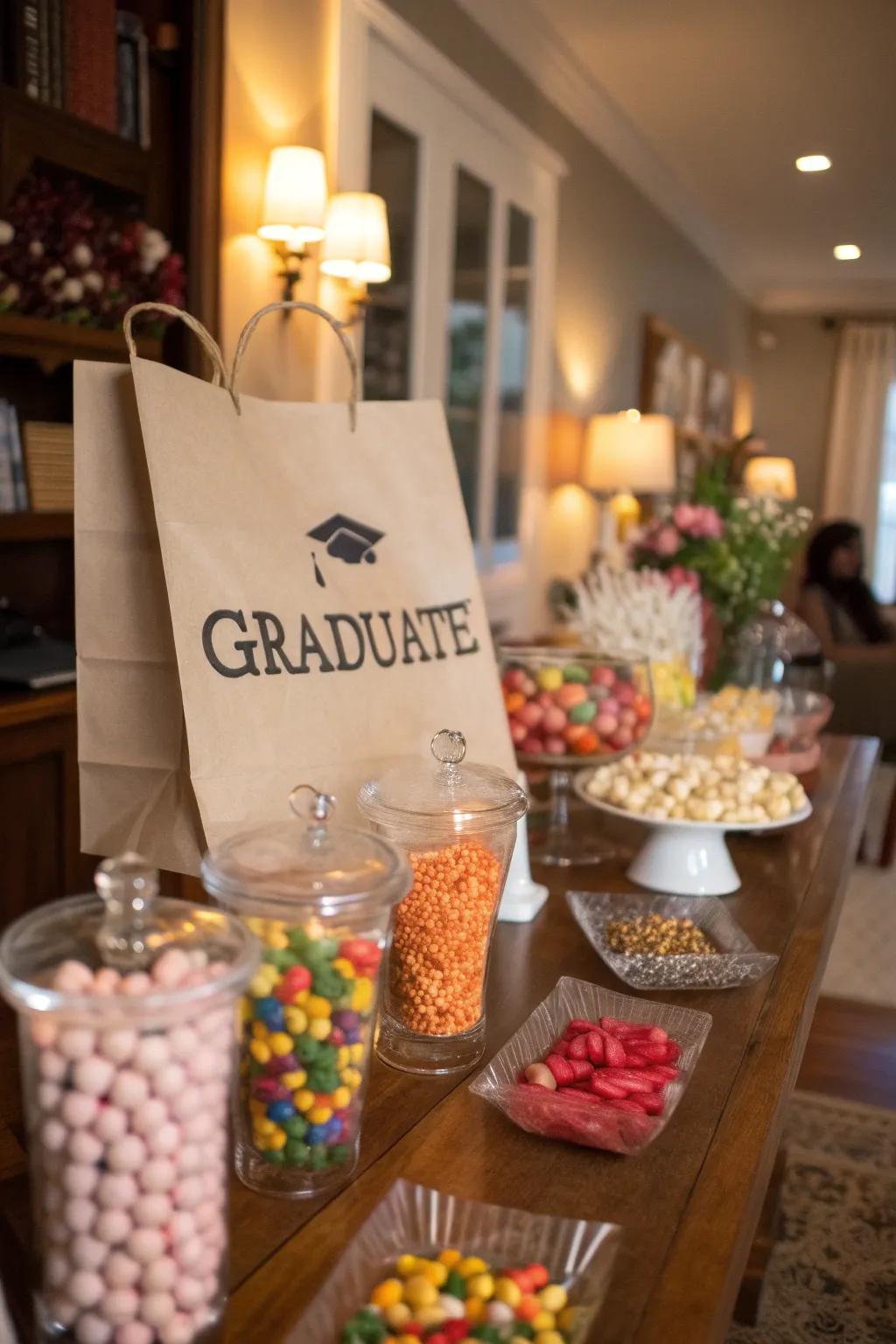 Provide personalized candy pouches as memorable tokens for guests.