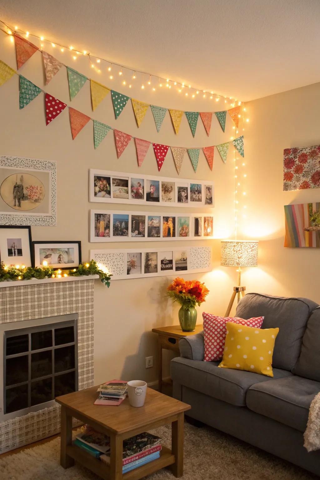 Bunting and streamers contribute a celebratory element to any graduation display.