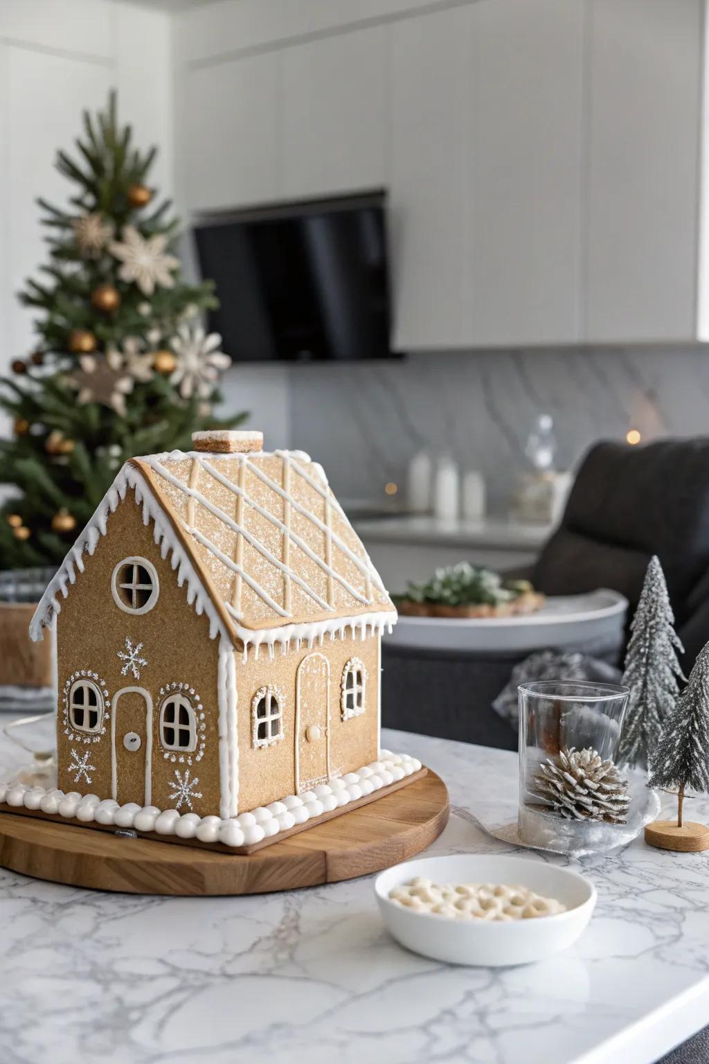 Modern minimalist gingerbread house with chic simplicity.