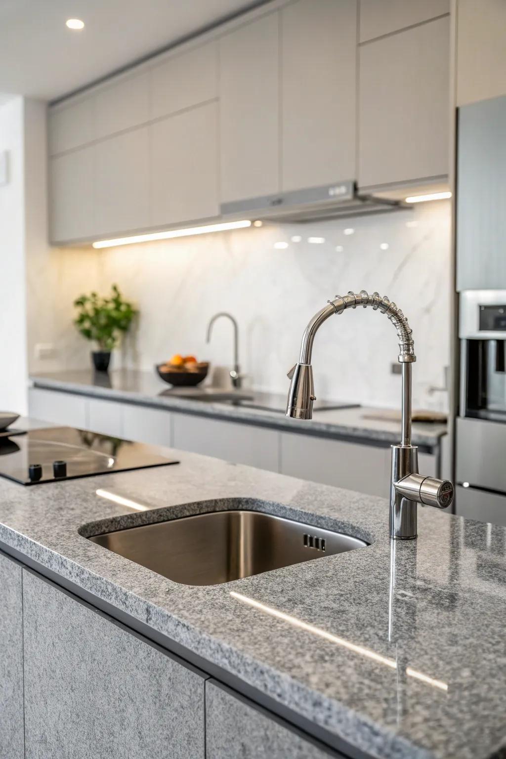 Flint granite embodies modern simplicity in culinary design.