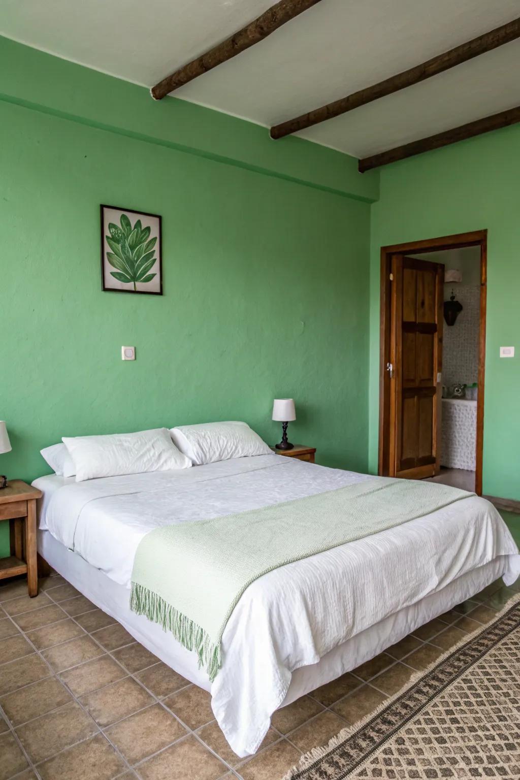 White bedding provides a crisp, pristine contrast.