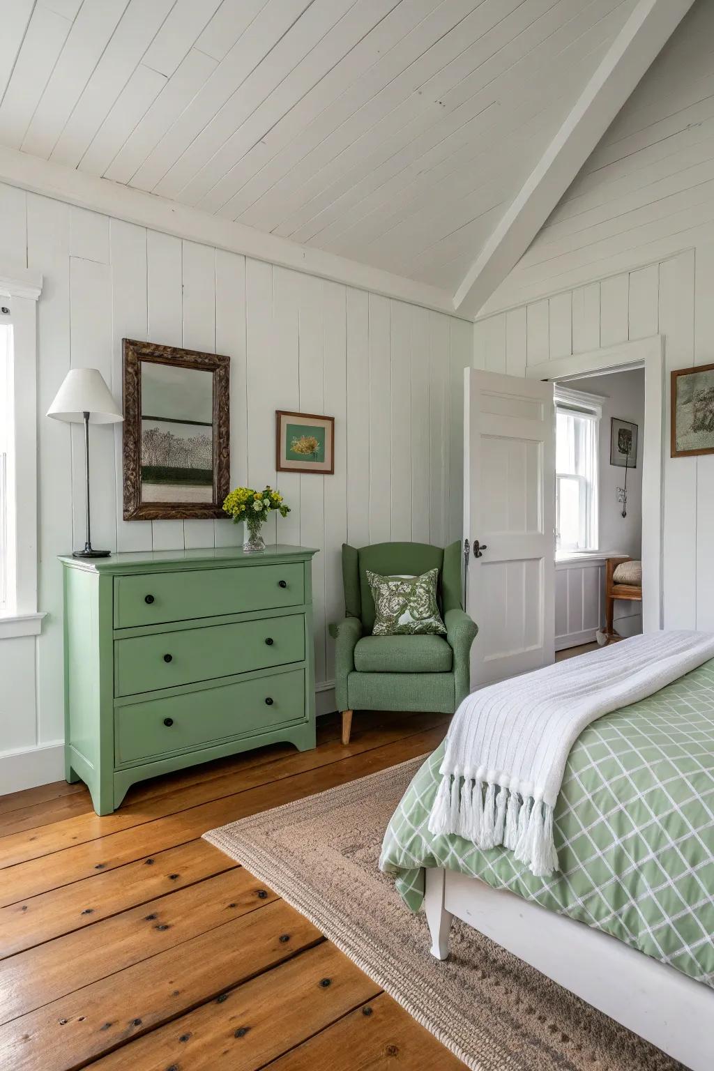 Modern green furniture gives off a striking and fashionable vibe.
