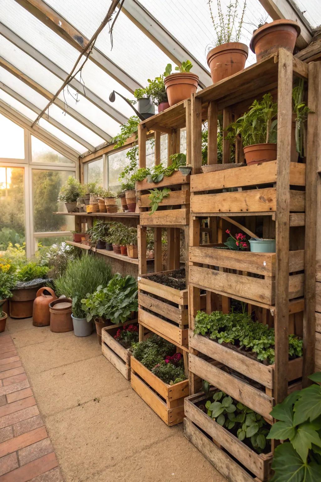 Unique DIY crate shelves introduce character and personal style.
