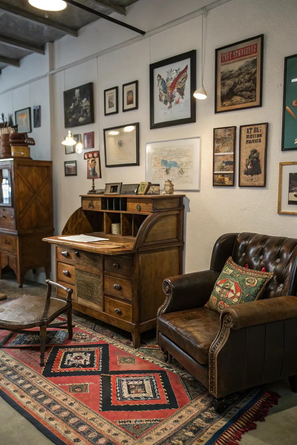 Eclectic furniture creates a distinctive grunge aesthetic.