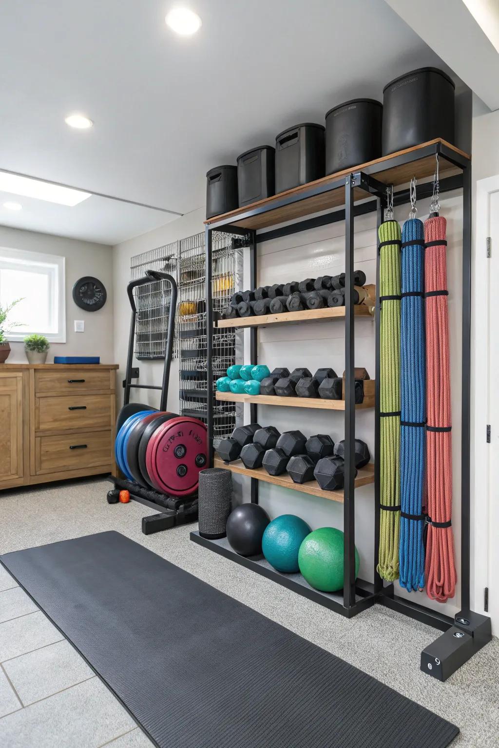 Keep your gym tidy with organized storage.