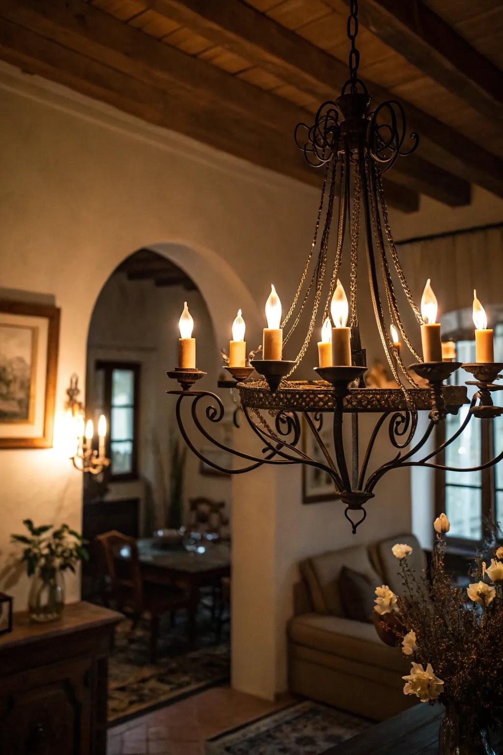 Candle-like bulbs generate an eerie glow ideal for Halloween.