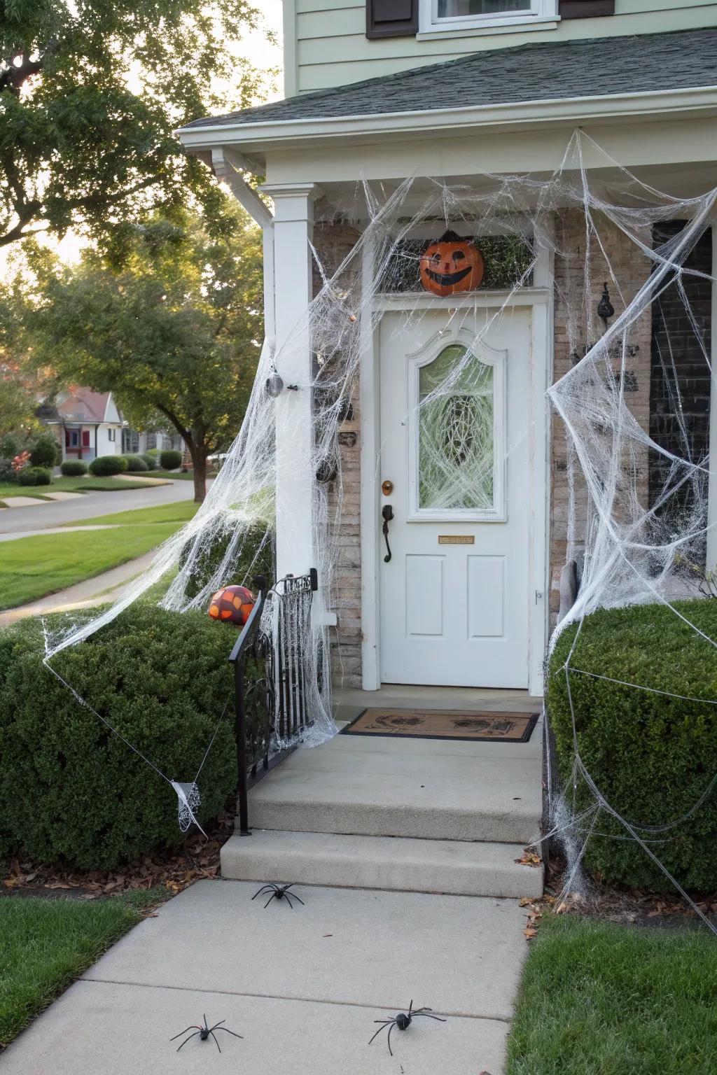 Draped spider silk and arachnids instantly conjure a spectral ambiance.