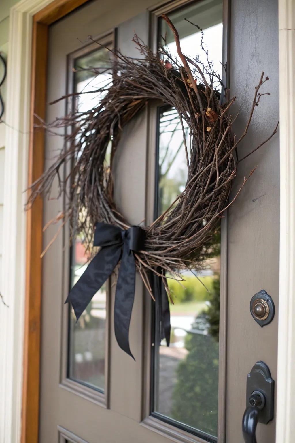 A Halloween wreath sets a spooky tone from the doorstep