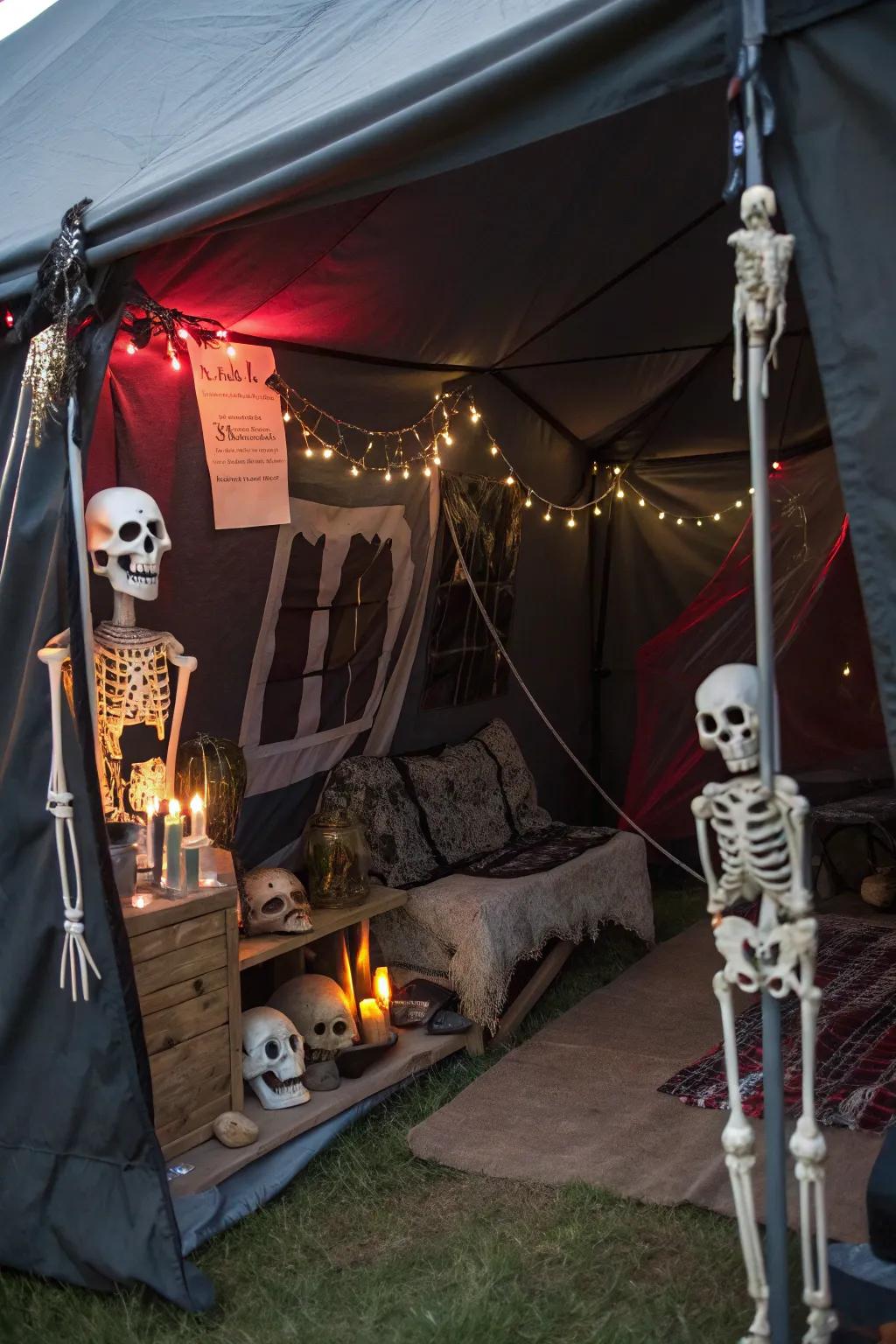 Add classic Halloween elements with skulls and skeletons.
