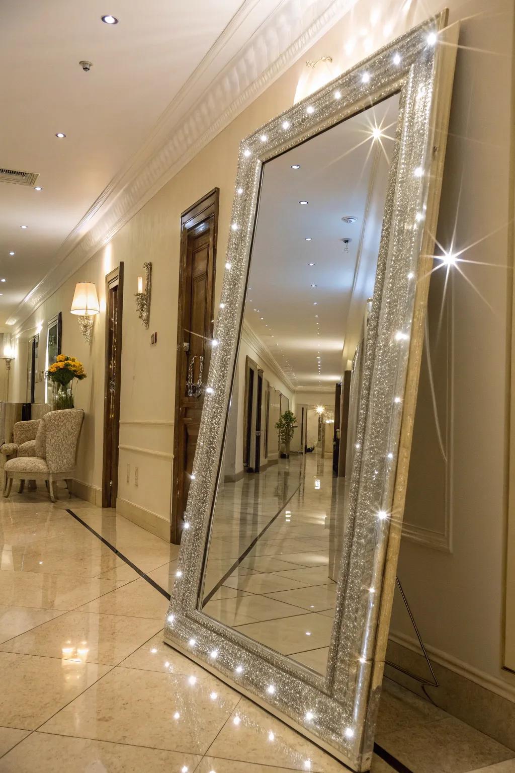 Beveled mirrors create elegance and radiant light.