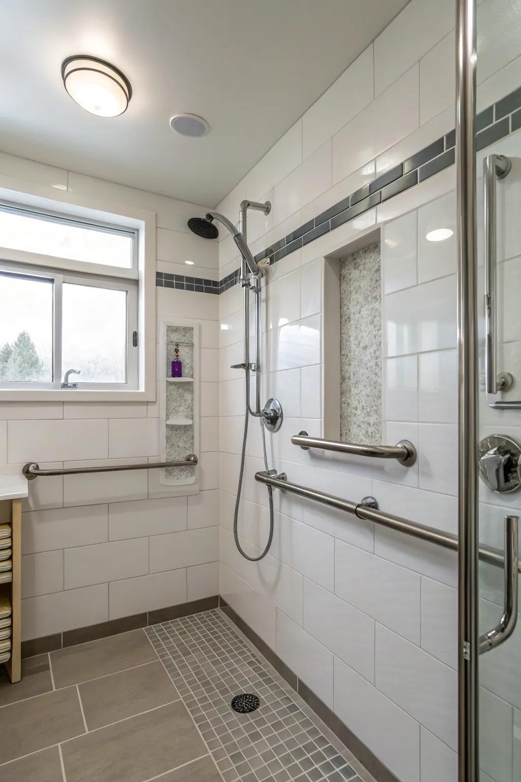 Ensure security by positioning the hand shower near grab handrails.