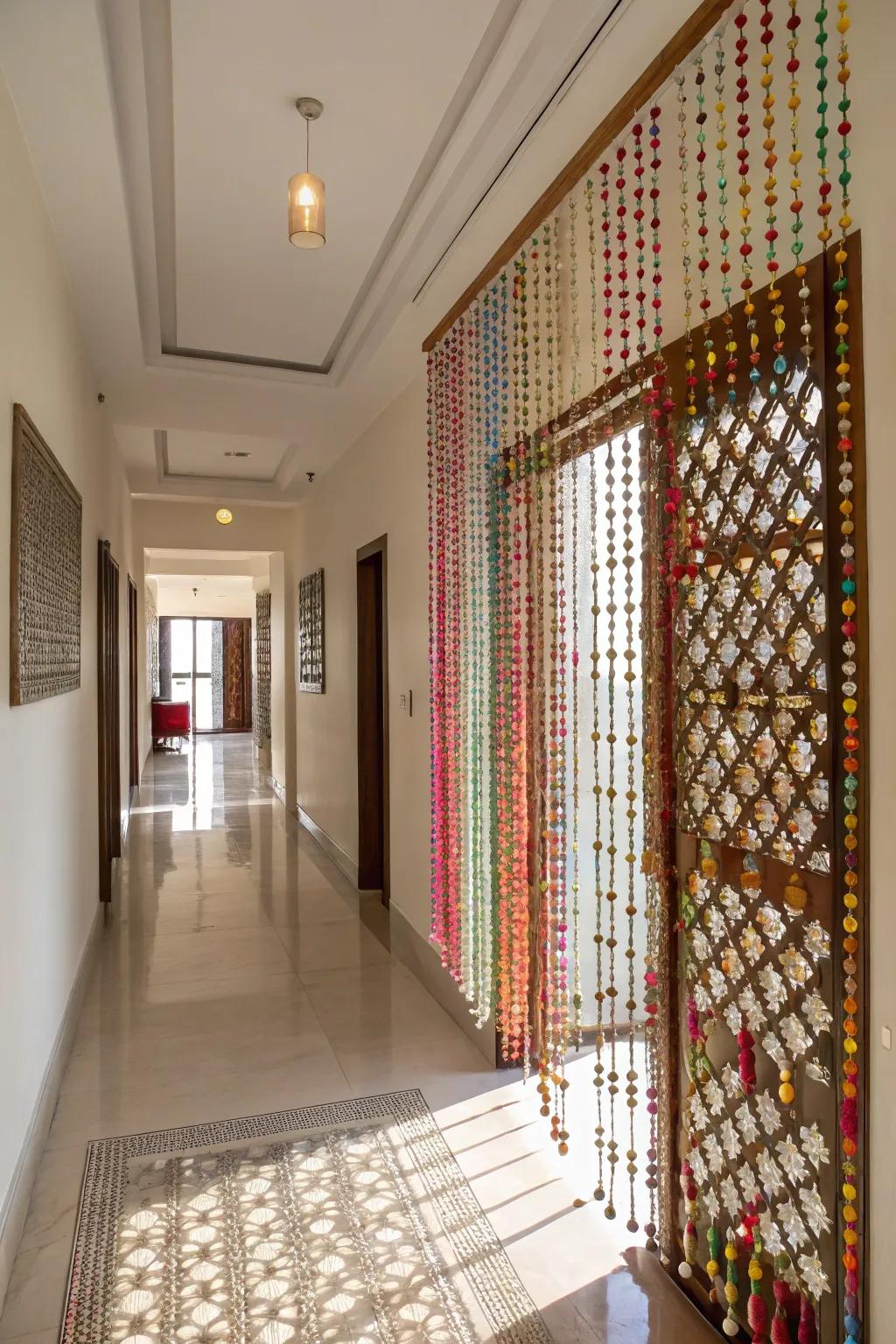 Beaded curtains introduce a fun, nostalgic note.