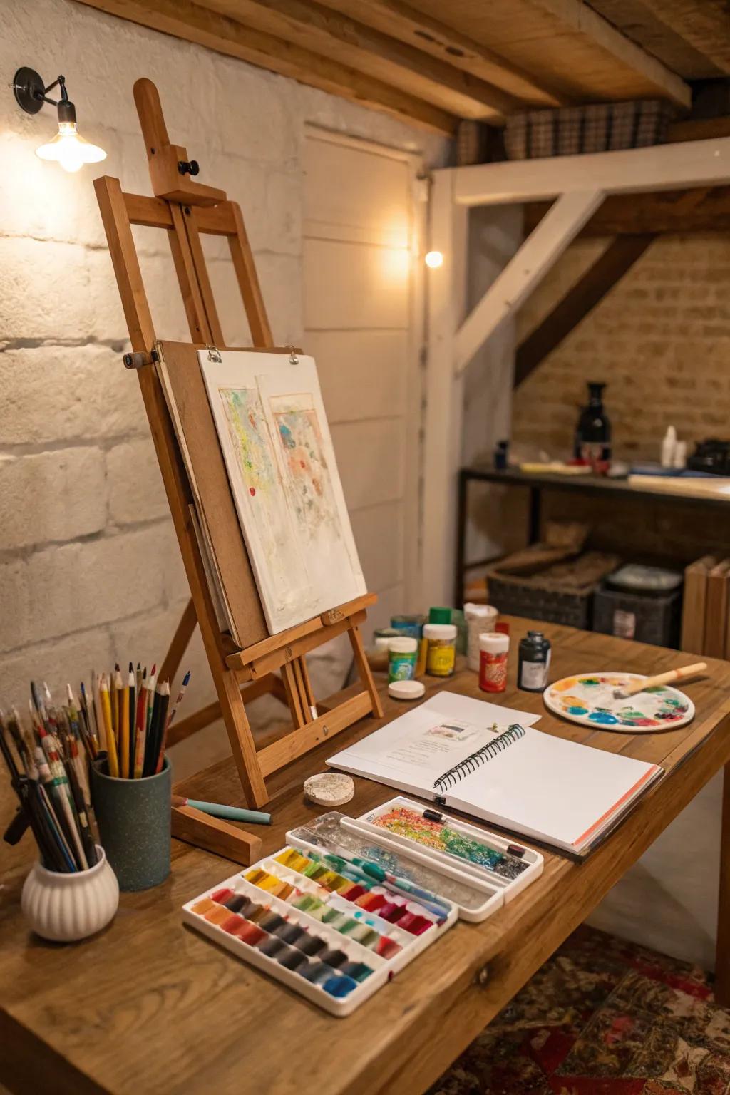 Unleash your creativity in a dedicated arts corner with all the essentials.