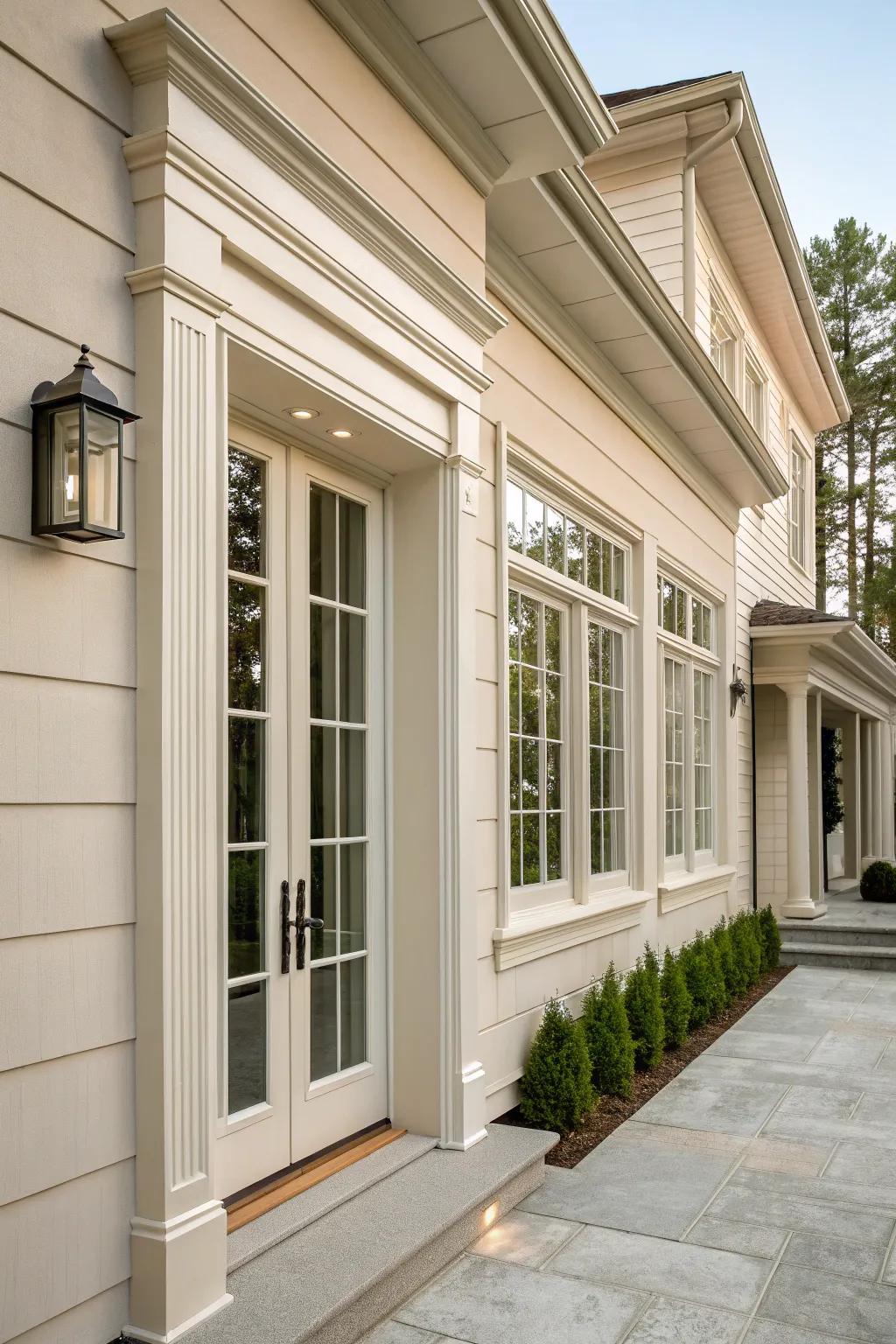 Trims that match doors and windows create architectural flow.