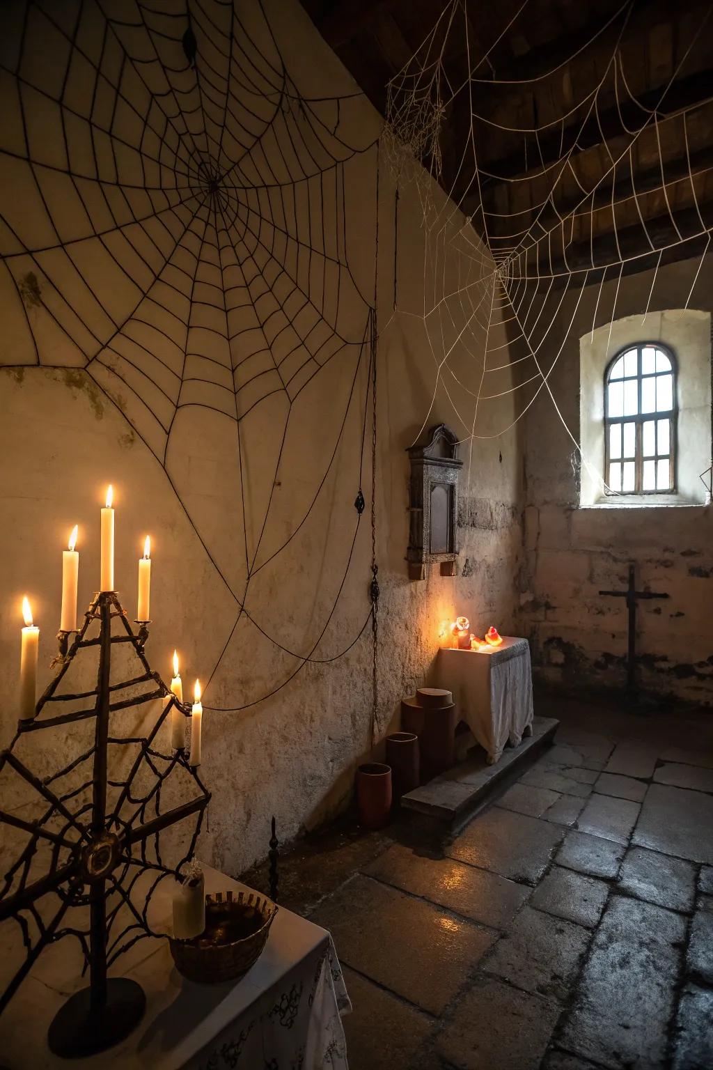 Cultivate the mood using cobwebs and flickering wax lights.