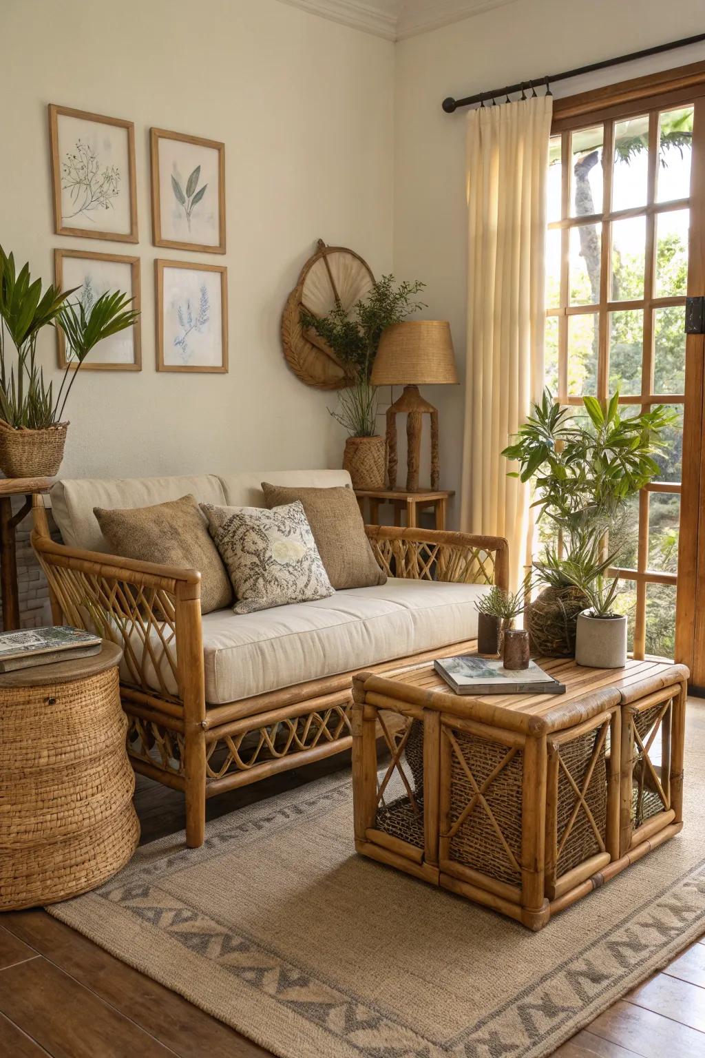 Bamboo and wood elements bring a natural touch to your space.