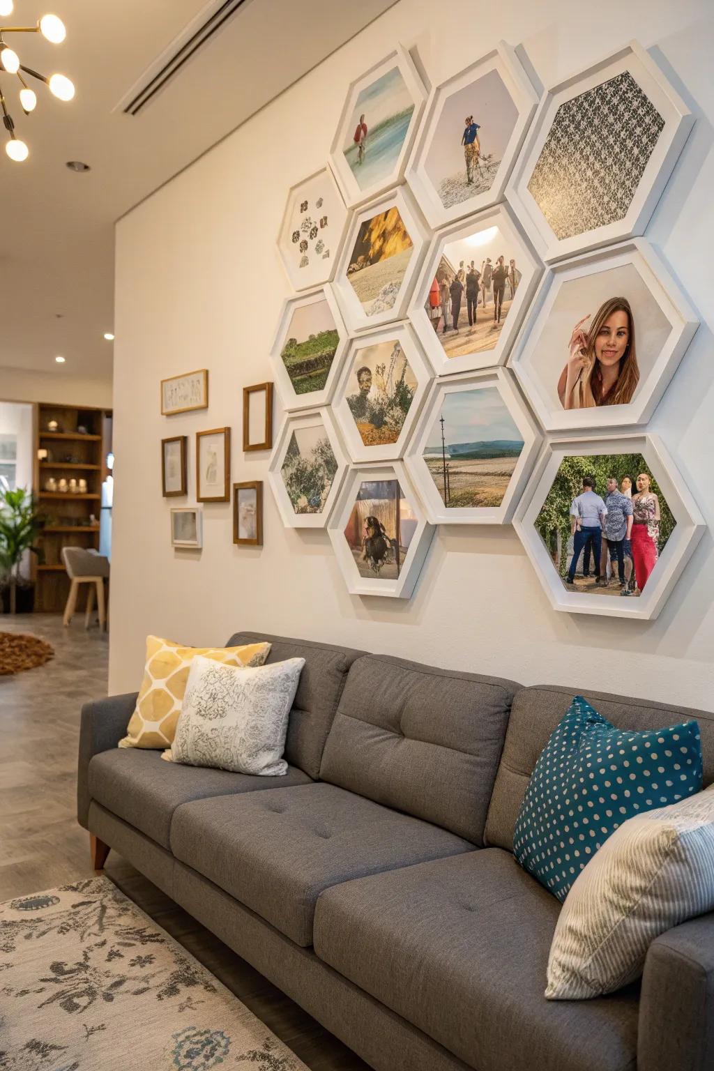 Honeycomb frames create a unique and personalized display.
