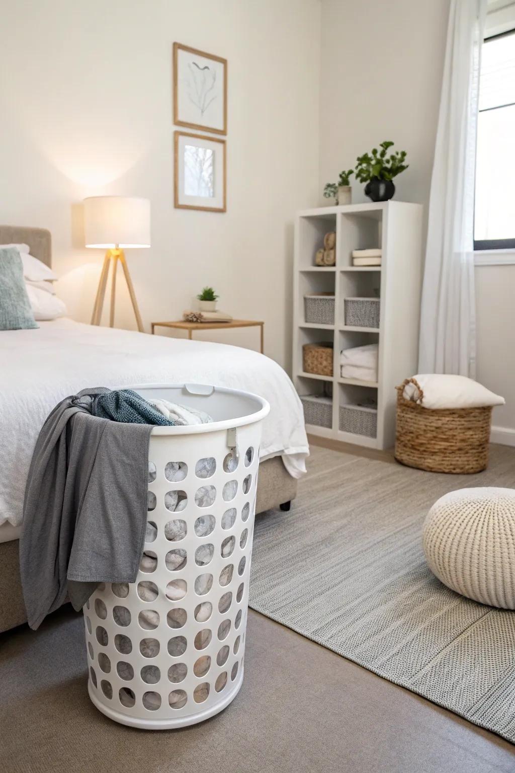 Choose freestanding hampers that match your room&rsquo;s vibe.