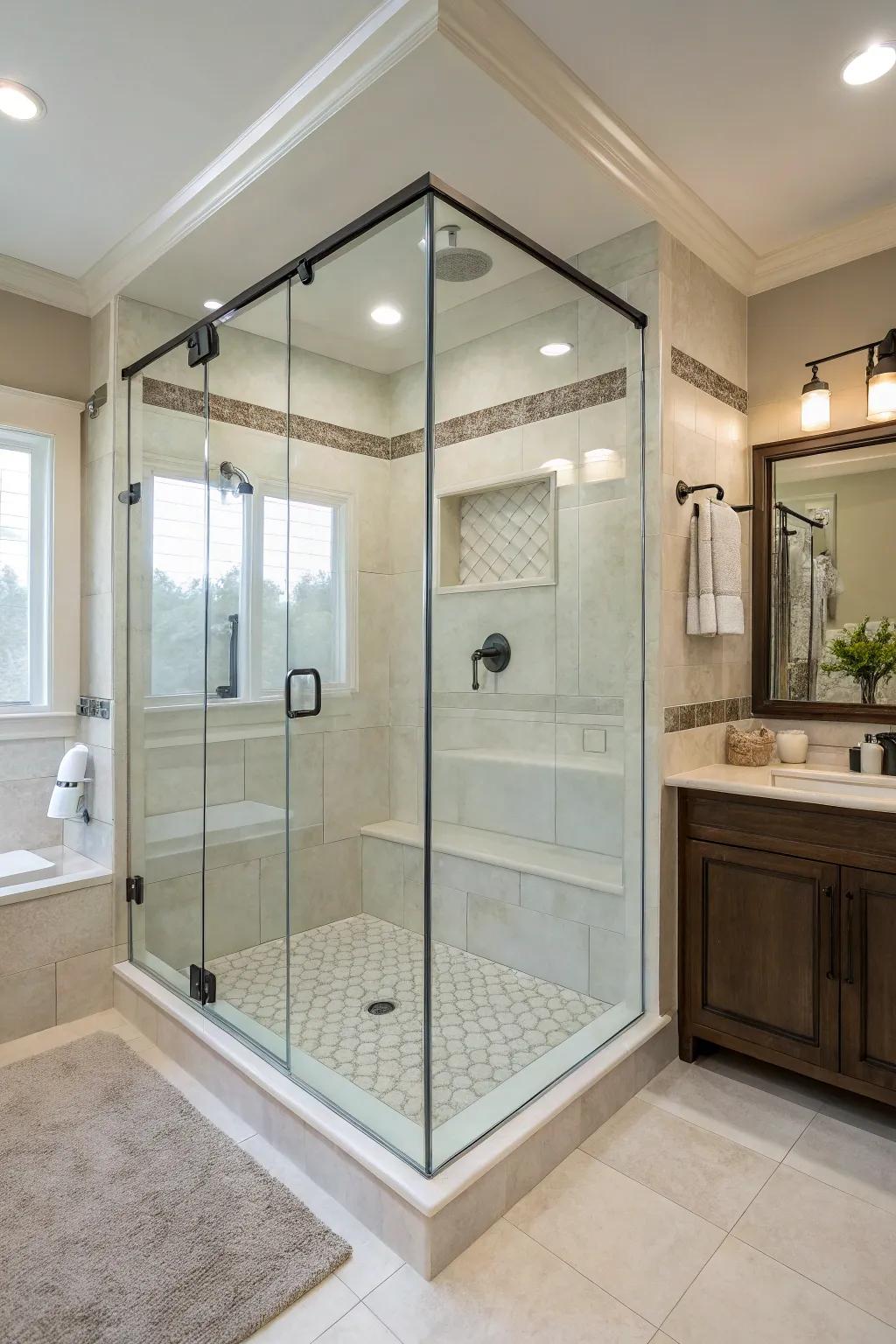 Understated glass frames preserve an open yet secluded ambiance.