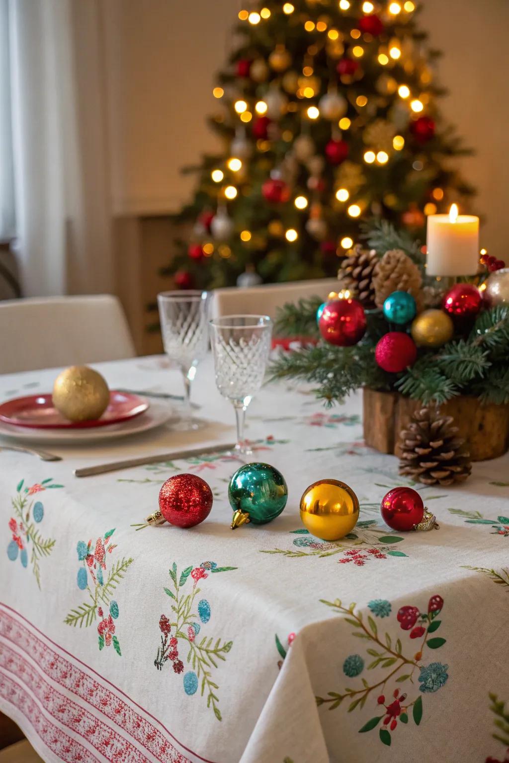 Baubles add a whimsical touch to your holiday meal space.