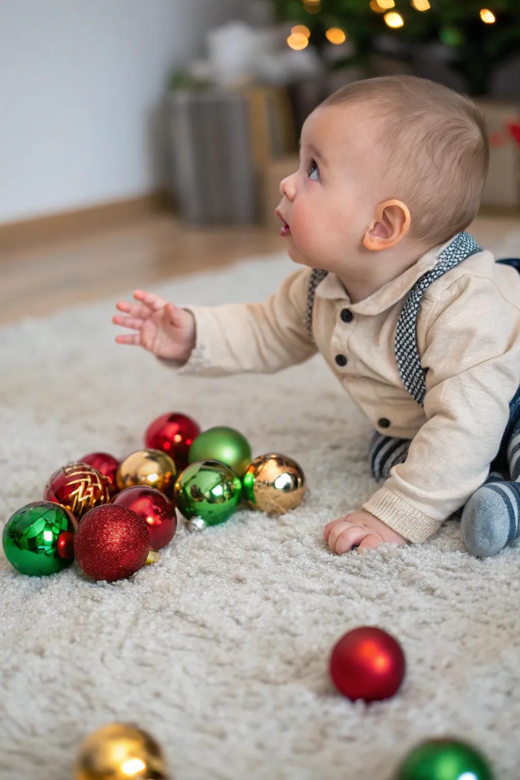 Capturing interest with lustrous spheres in a festive setting.