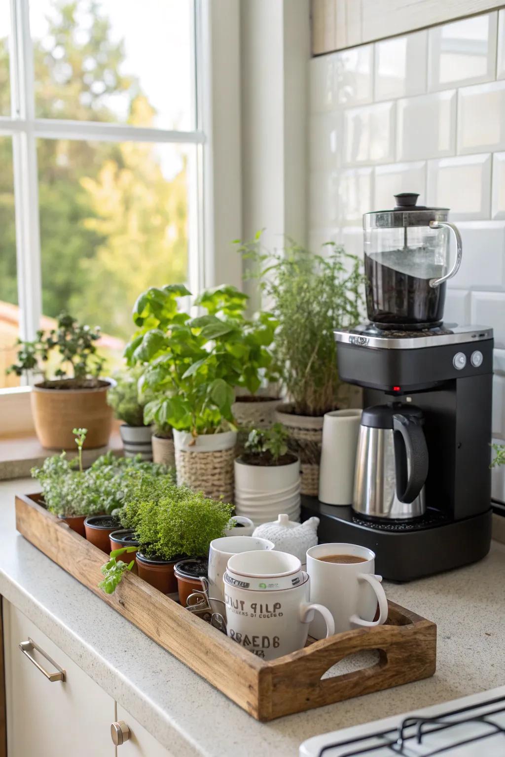 Verdure contributes a vibrant, fresh touch to your coffee nook.