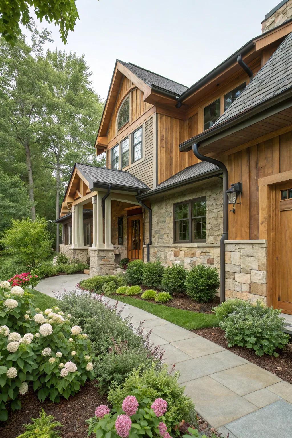 Mixed-material trim adds texture and interest to this home.