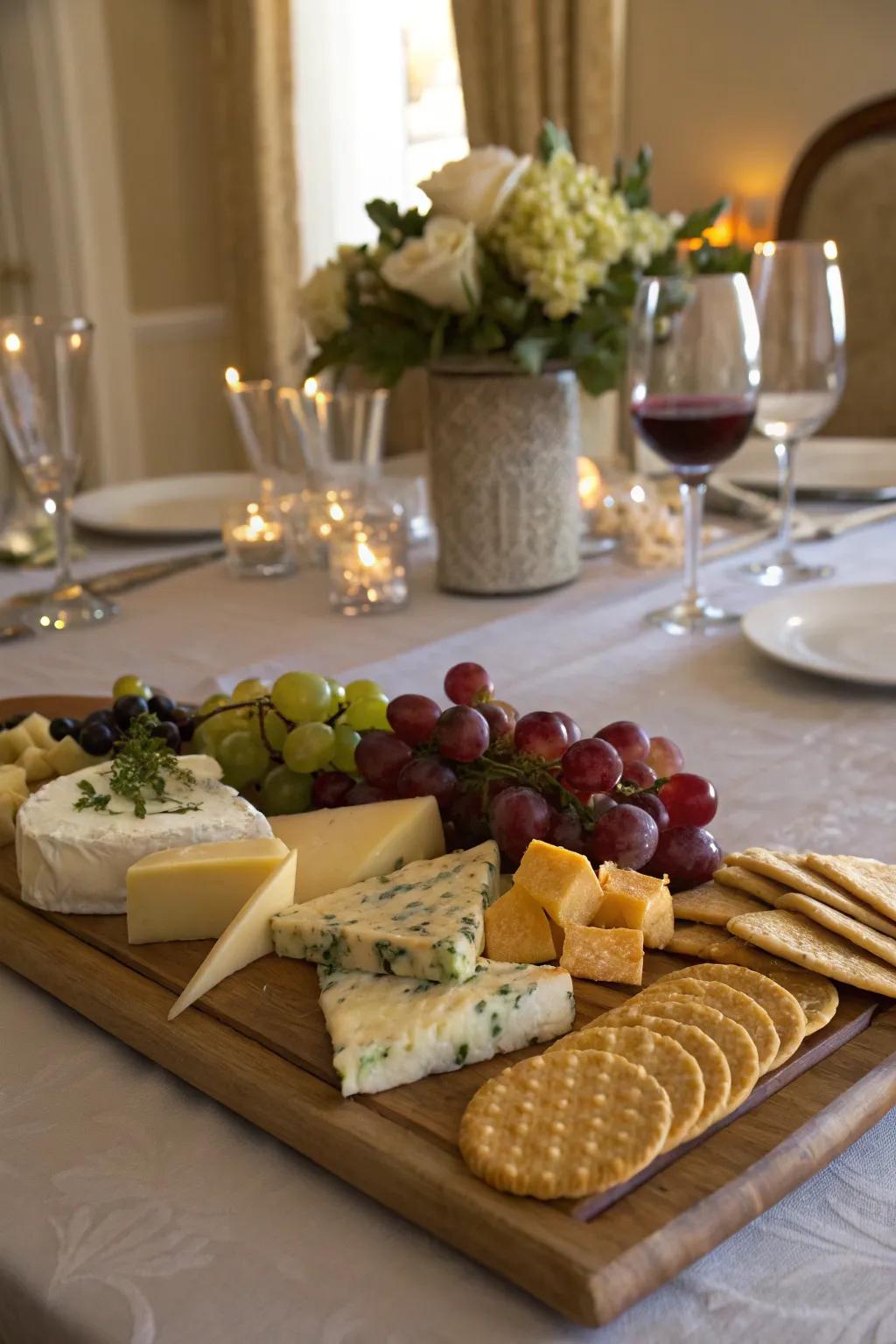 An elegant cheese board primed for entertaining visitors.
