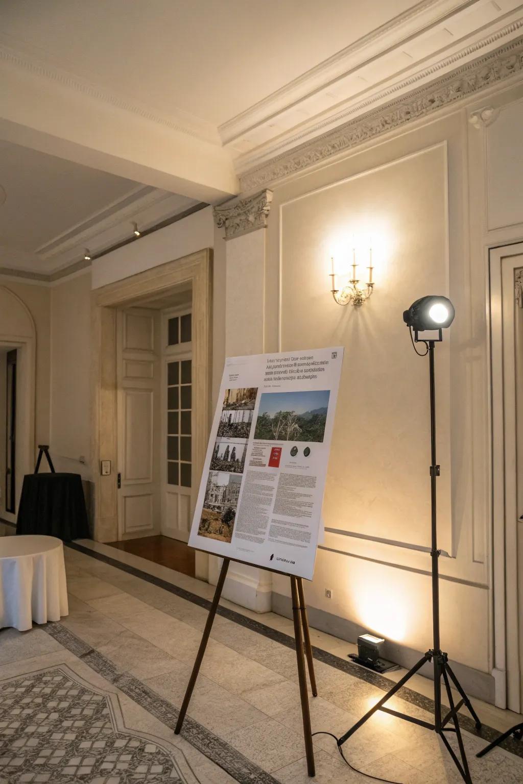 Spotlights turn posters into gallery-worthy displays.