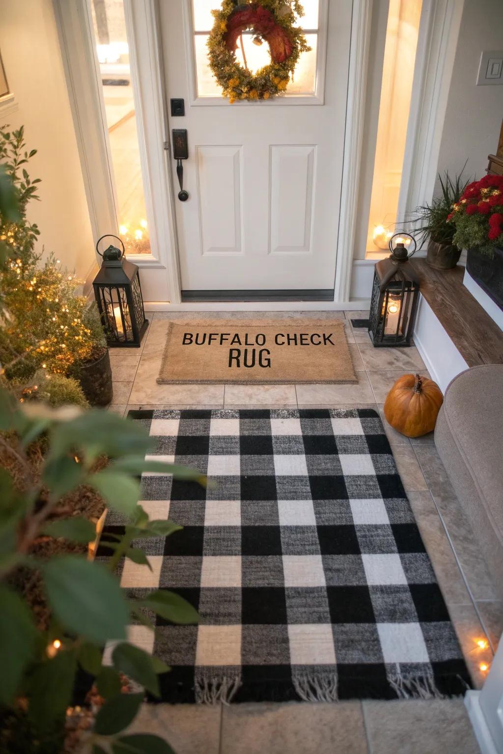 A stylish entryway with layered rugs for fall.