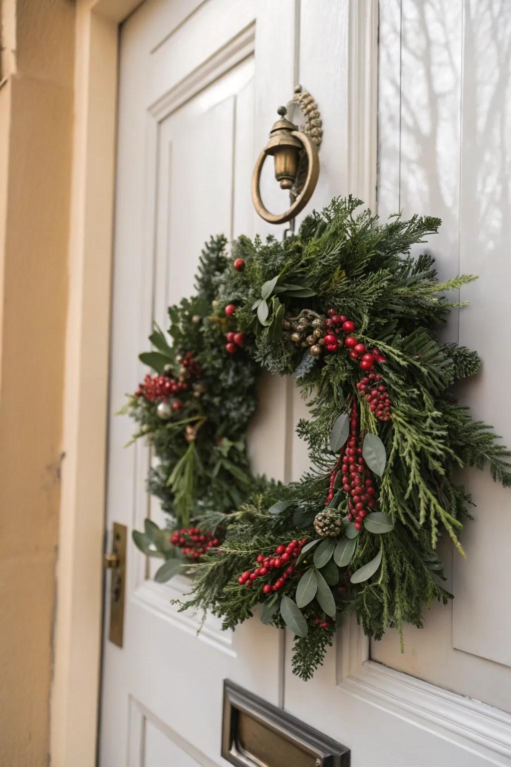 Incorporate your door knocker to suspend a garland with undeniable charm.
