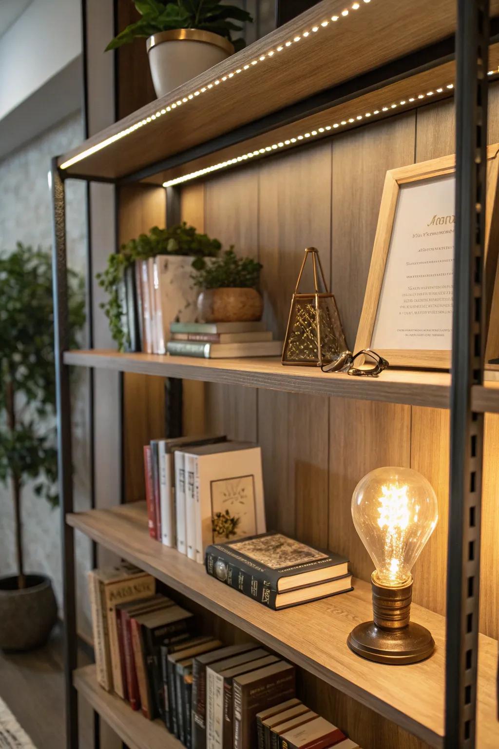 LED lights introduce a magical element to any bookshelf