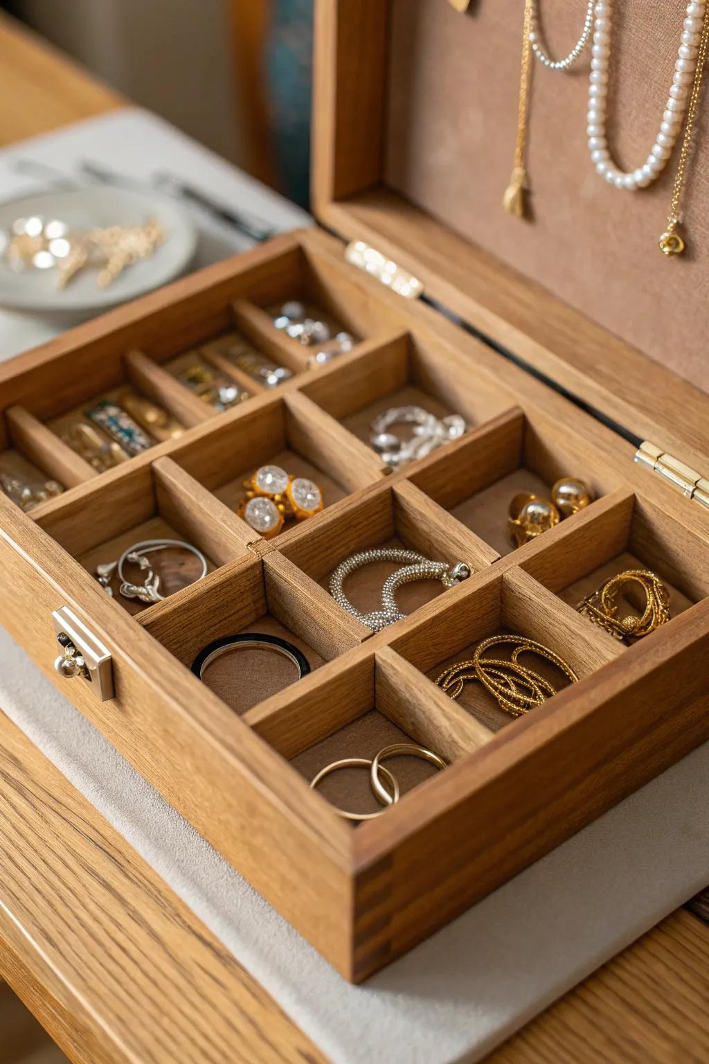 Keep your treasures sorted with compartmentalized boxes.