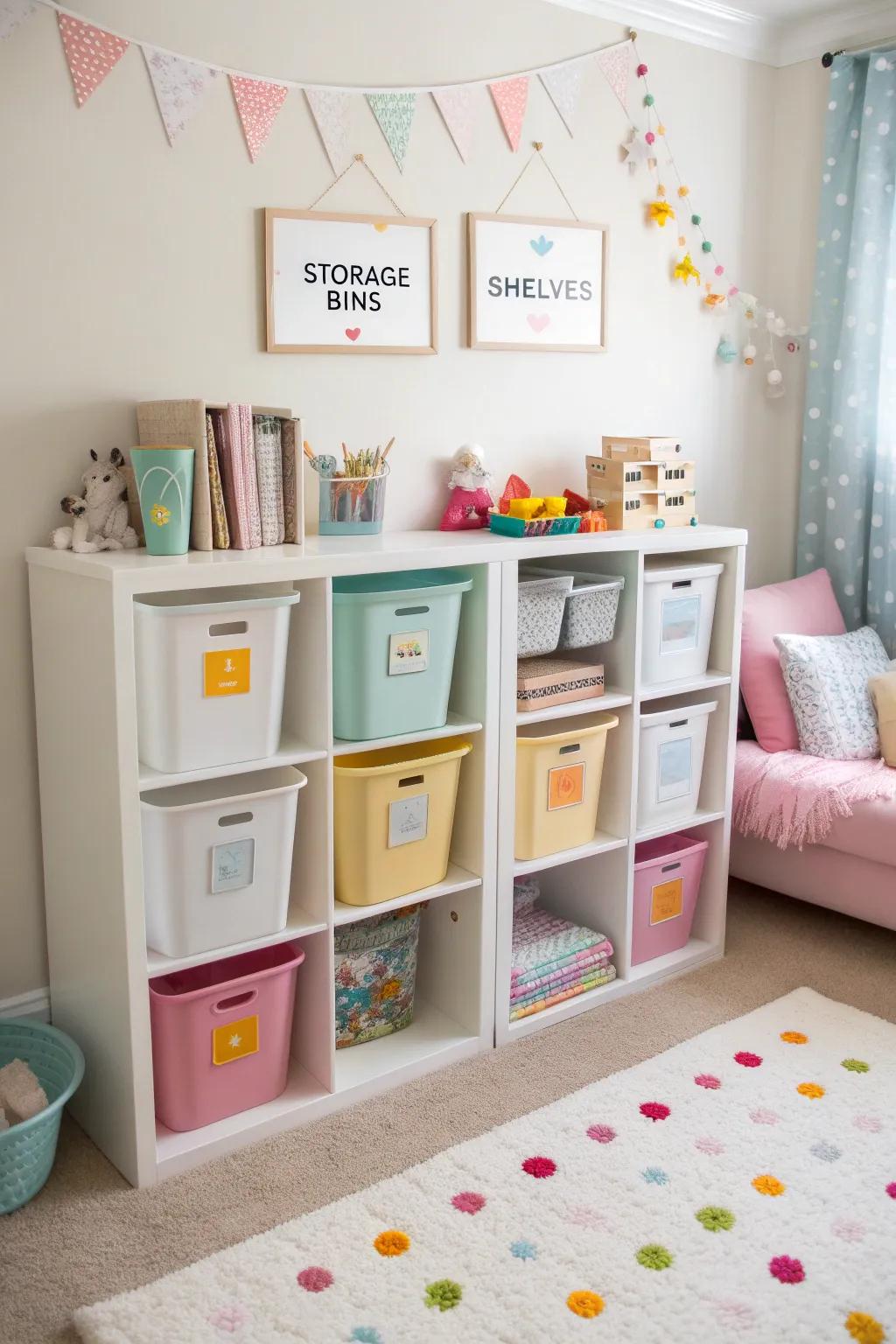 Labels help maintain order in a child's room.