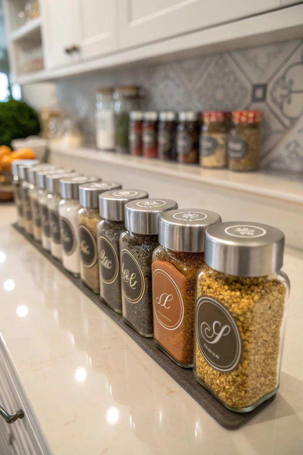 Personalized labels bring a stylish, personal touch to your spice organization.