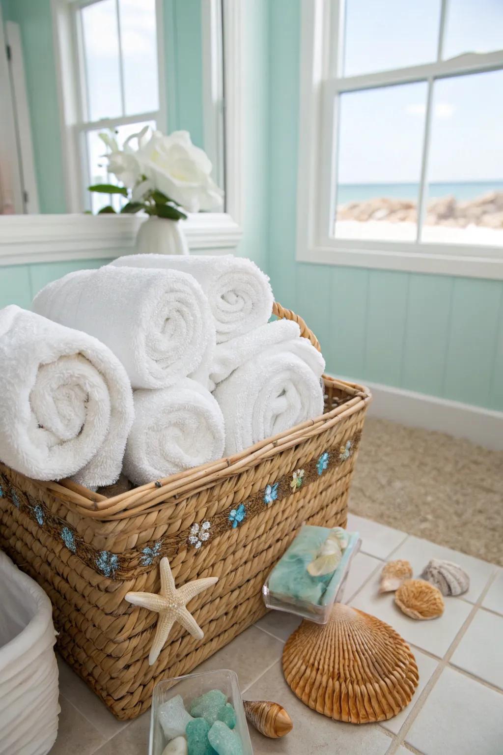 Bring a touch of the beach indoors with wicker baskets.