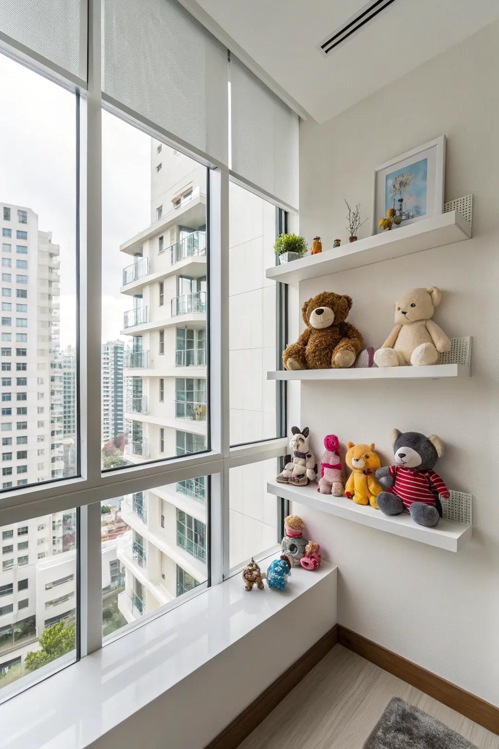 Floating shelves blend function and looks effortlessly.