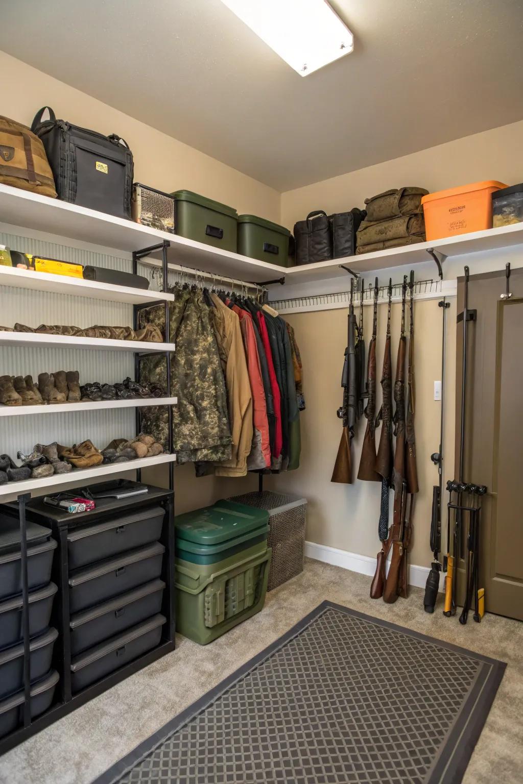 A spare room dedicated to hunting gear keeps everything in one place.
