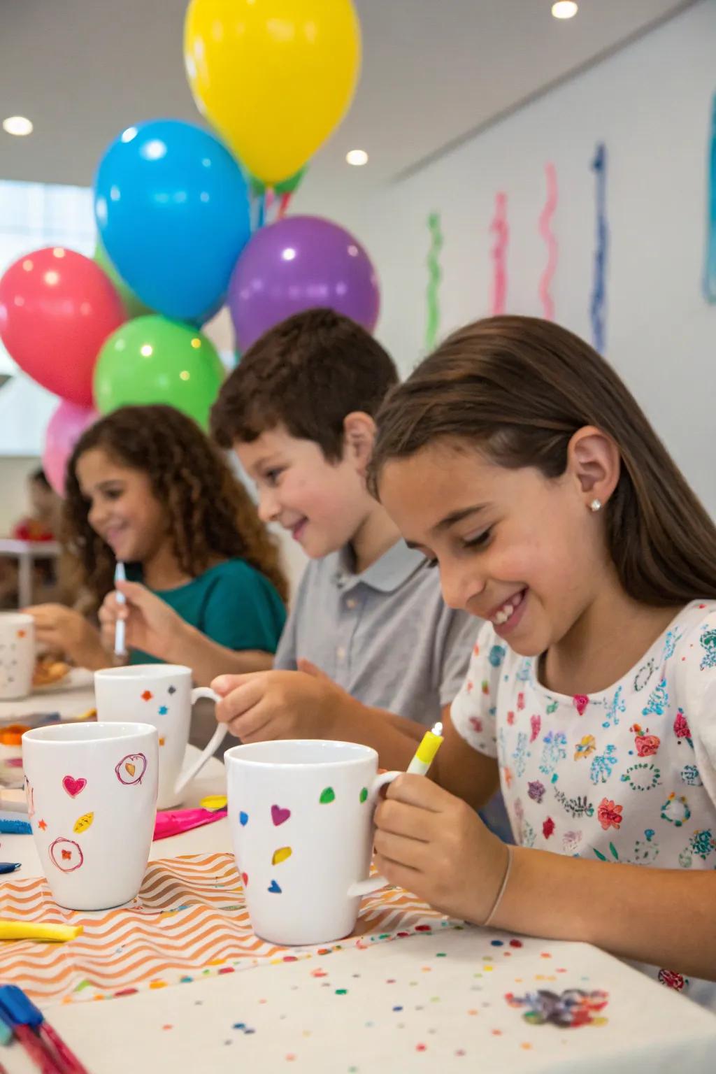 Children creatively adorning their personal stoneware as a personal memento.