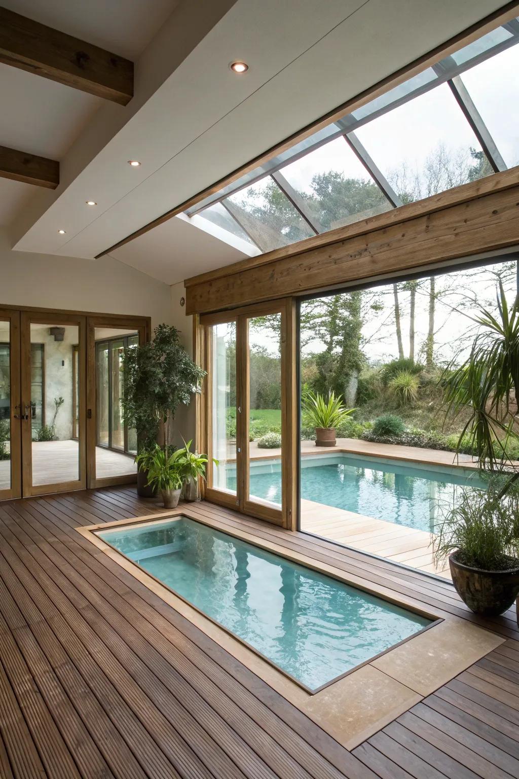 An open design indoor pool utilizing natural supplies