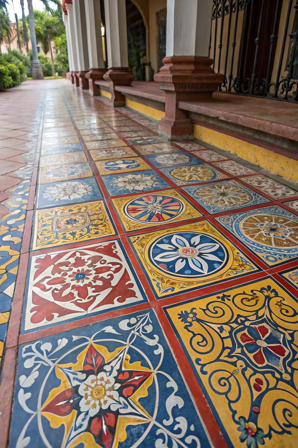 Decorative tiles introduce beauty and practicality to the floors.