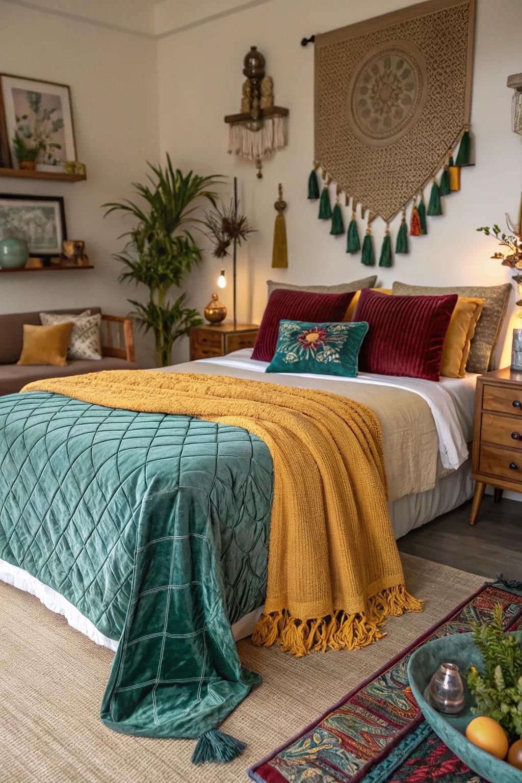 Topaz throw blankets spread warmth and a sunlit radiance.