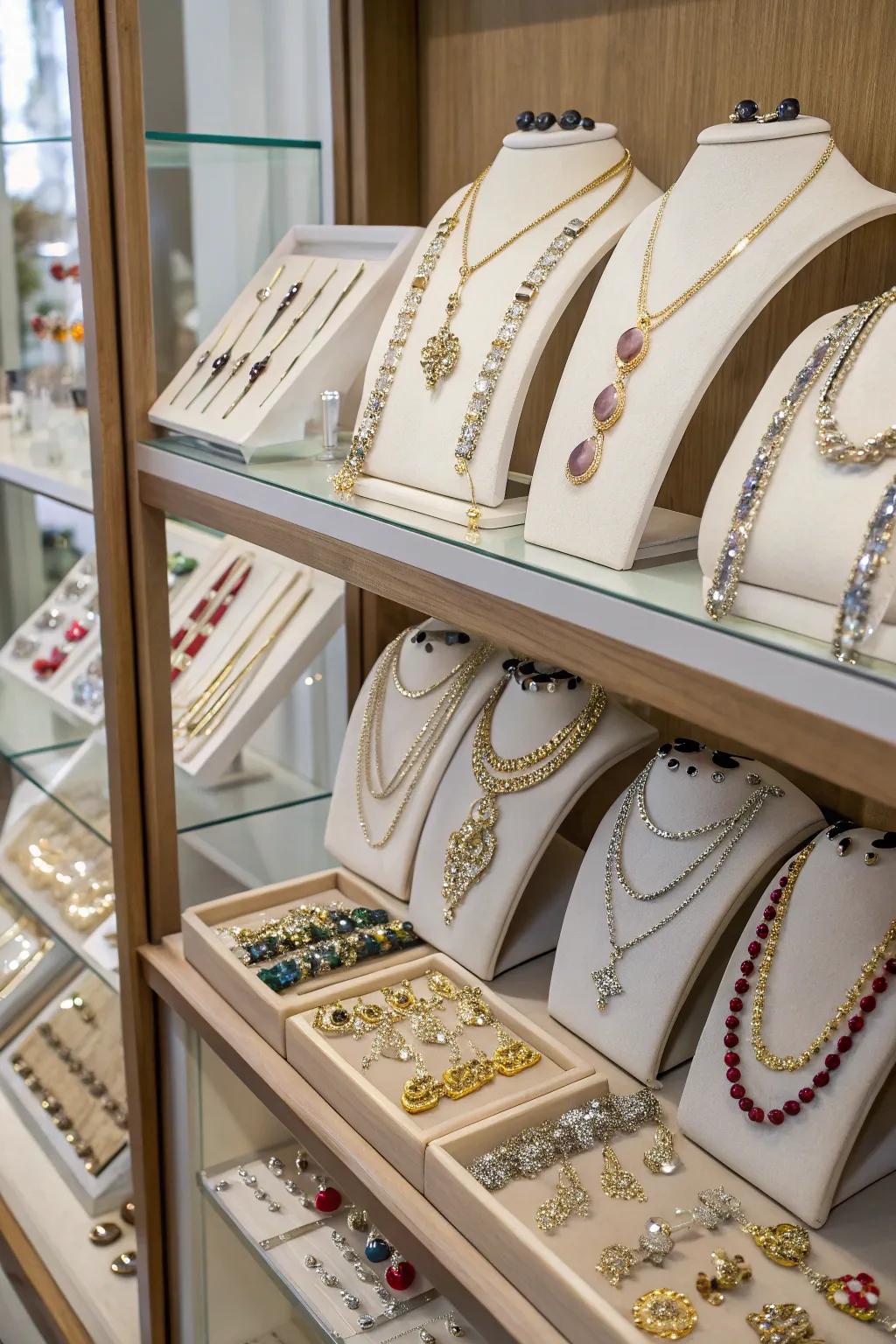Create a sense of abundance with packed shelving displays.