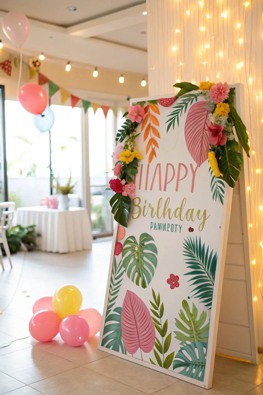 A jungle-inspired birthday board, bringing an exotic essence to July.