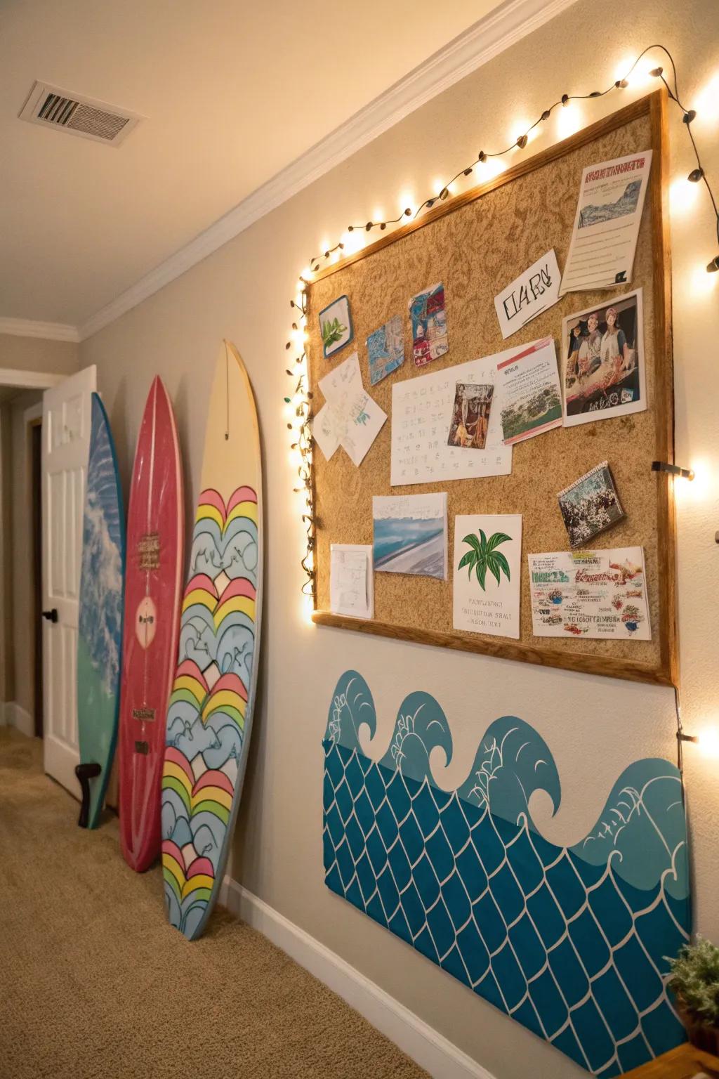 A surfing-influenced pinboard bringing the excitement of the ocean indoors.