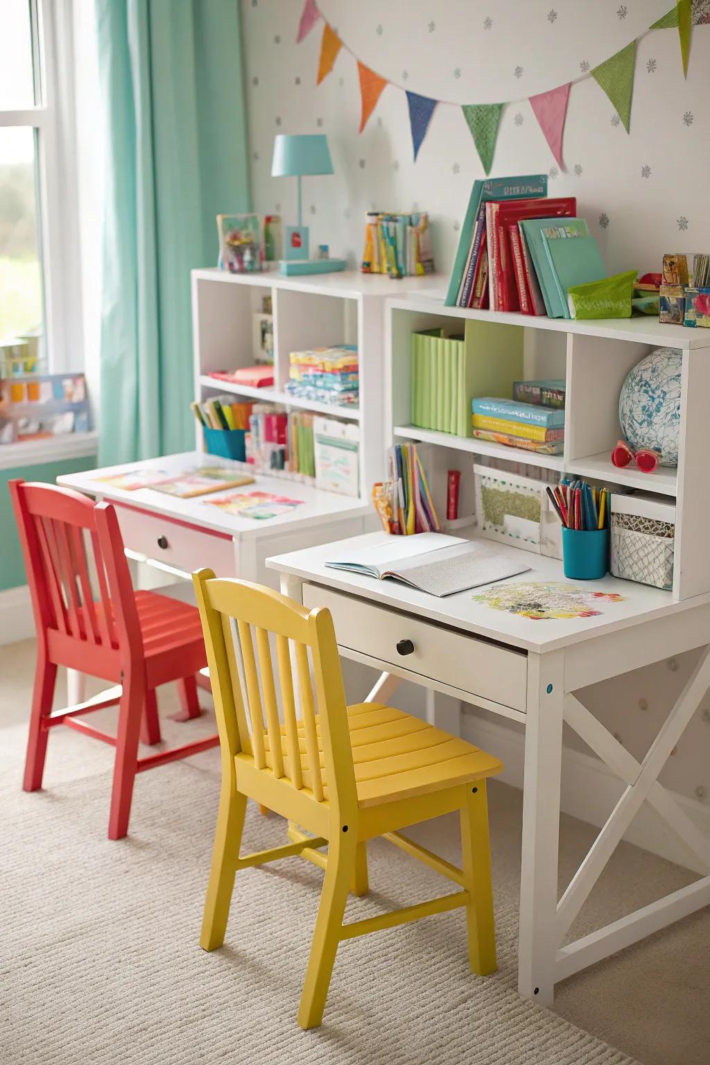 Dual study desks promote focused study and creativity.