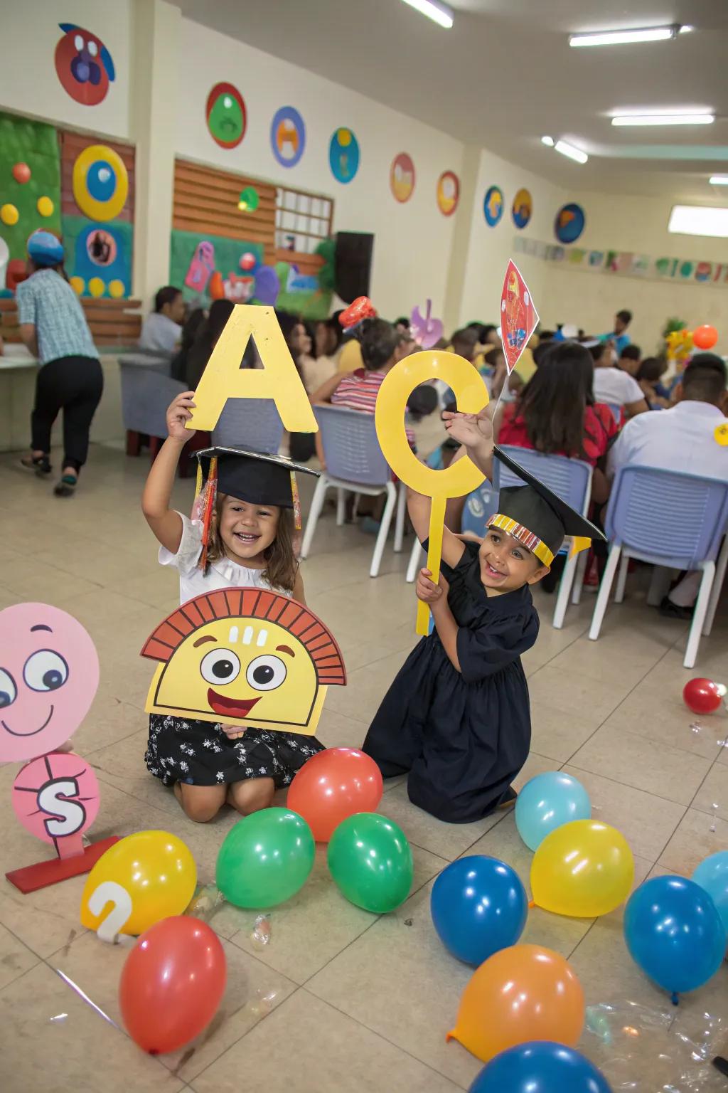 Playful cut-out props adding amusement to the party.