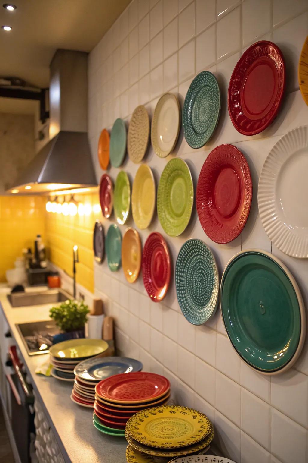 Your kitchen will have a fun and colorful touch with a plate wall.