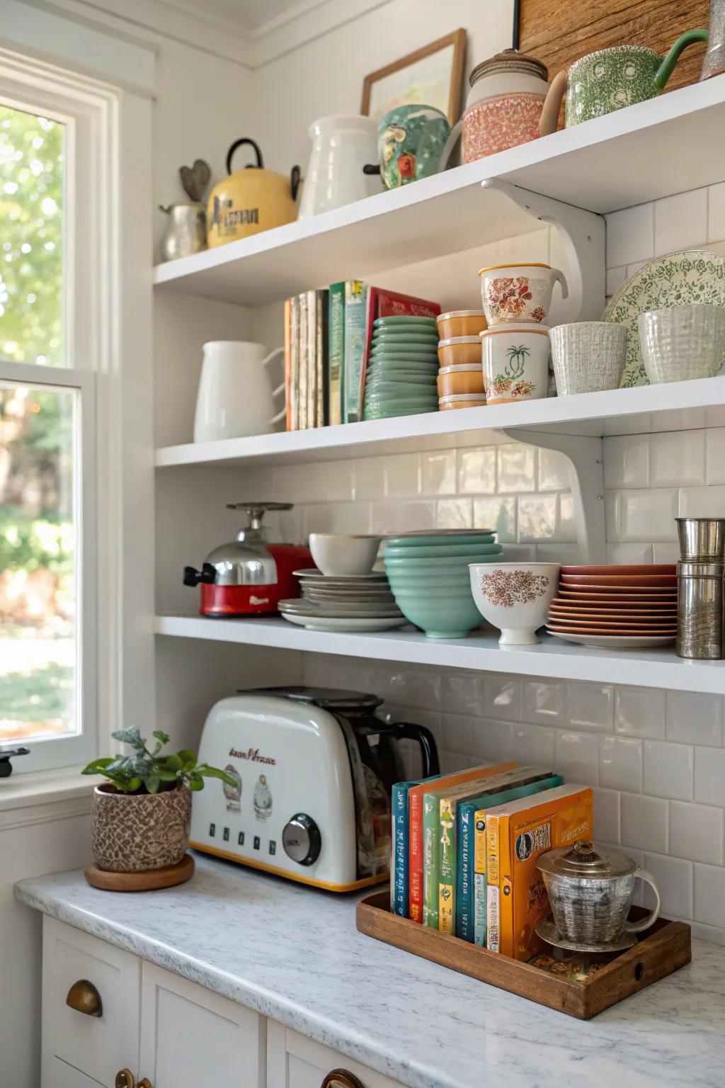 Eclectic displays personalize your kitchen.